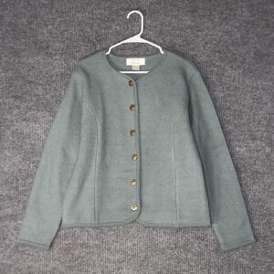 Tally-Ho Wool Cardigan Sweater Womens M Green Button Front Knit Jacket
